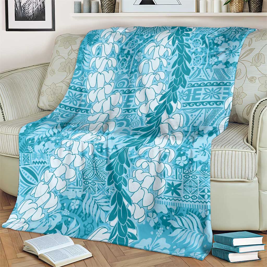 Blue Puakenikeni and Maile Lei Blanket Hawaiian Style Tribal Tapa Double Strand Lei