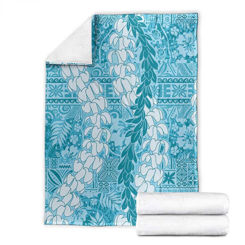 Blue Puakenikeni and Maile Lei Blanket Hawaiian Style Tribal Tapa Double Strand Lei