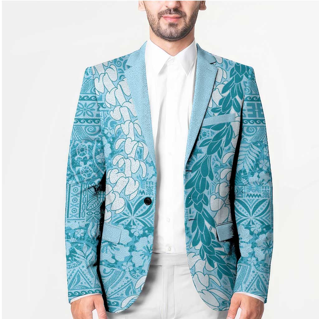 Blue Puakenikeni and Maile Lei Blazer Hawaiian Style Tribal Tapa Double Strand Lei LT9 - Polynesian Pride