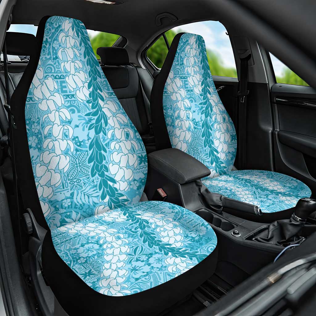 Blue Puakenikeni and Maile Lei Car Seat Cover Hawaiian Style Tribal Tapa Double Strand Lei