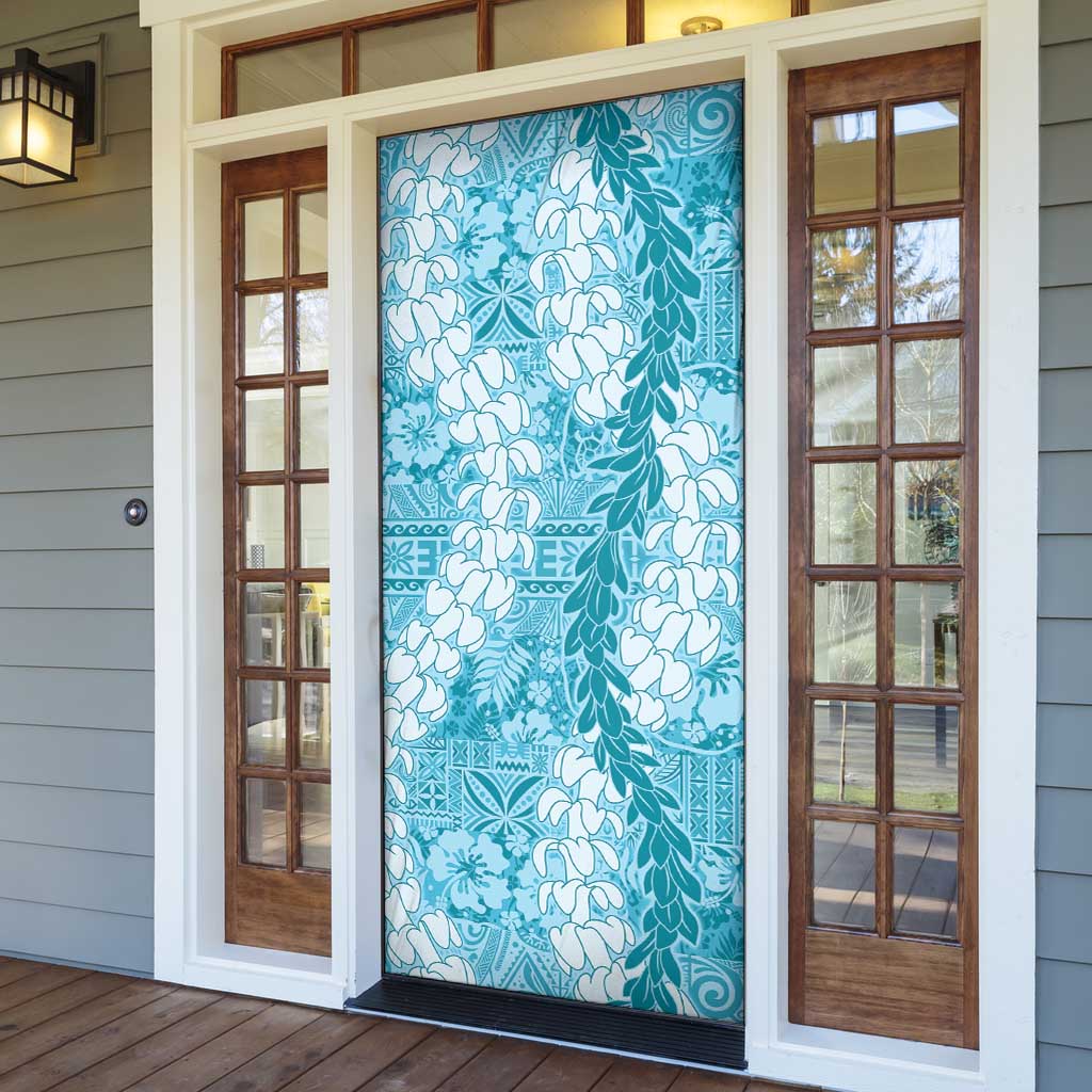 Blue Puakenikeni and Maile Lei Door Cover Hawaiian Style Tribal Tapa Double Strand Lei - Polynesian Pride