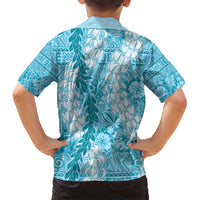 Blue Puakenikeni and Maile Lei Family Matching Short Sleeve Bodycon Dress and Hawaiian Shirt Hawaiian Style Tribal Tapa Double Strand Lei