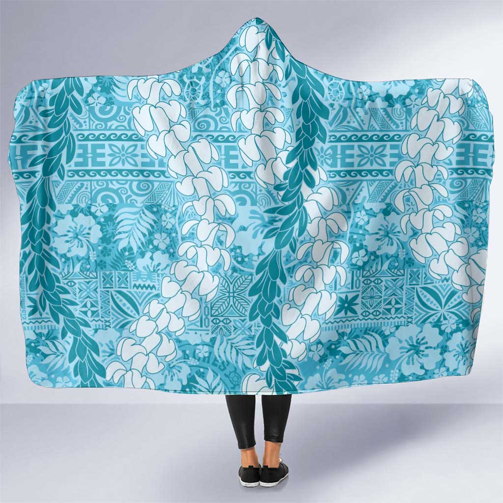 Blue Puakenikeni and Maile Lei Hooded Blanket Hawaiian Style Tribal Tapa Double Strand Lei