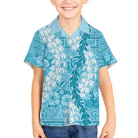 Blue Puakenikeni and Maile Lei Kid Hawaiian Shirt Hawaiian Style Tribal Tapa Double Strand Lei