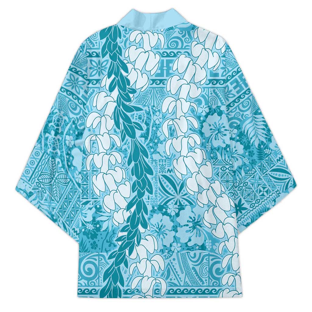 Blue Puakenikeni and Maile Lei Kimono Hawaiian Style Tribal Tapa Double Strand Lei - Polynesian Pride