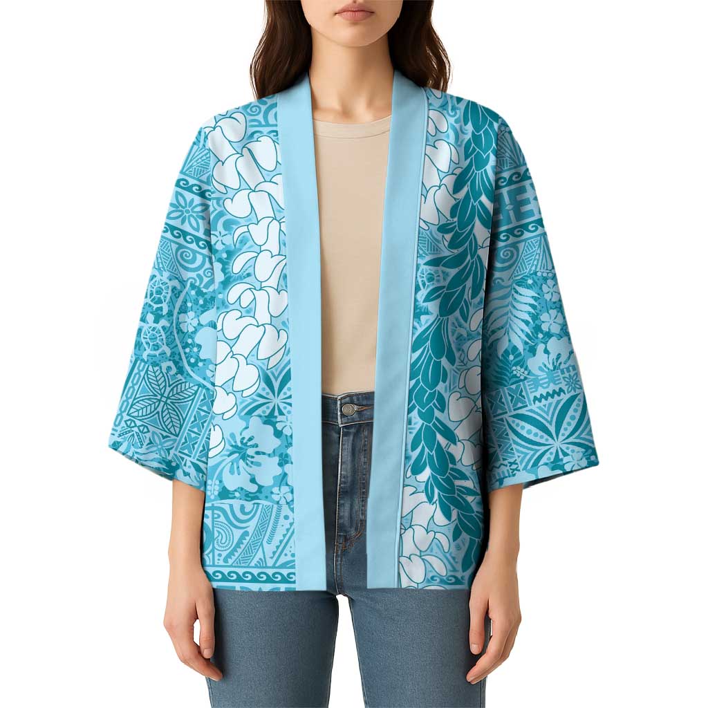 Blue Puakenikeni and Maile Lei Kimono Hawaiian Style Tribal Tapa Double Strand Lei - Polynesian Pride