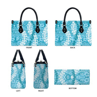 Blue Puakenikeni and Maile Lei Leather Bag Hawaiian Style Tribal Tapa Double Strand Lei - Polynesian Pride