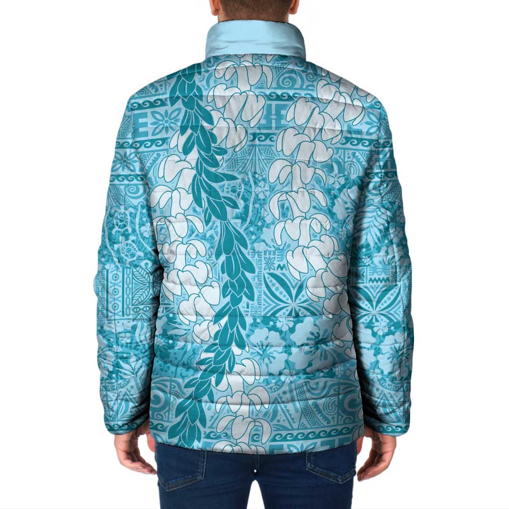 Blue Puakenikeni and Maile Lei Padded Jacket Hawaiian Style Tribal Tapa Double Strand Lei LT9 - Polynesian Pride
