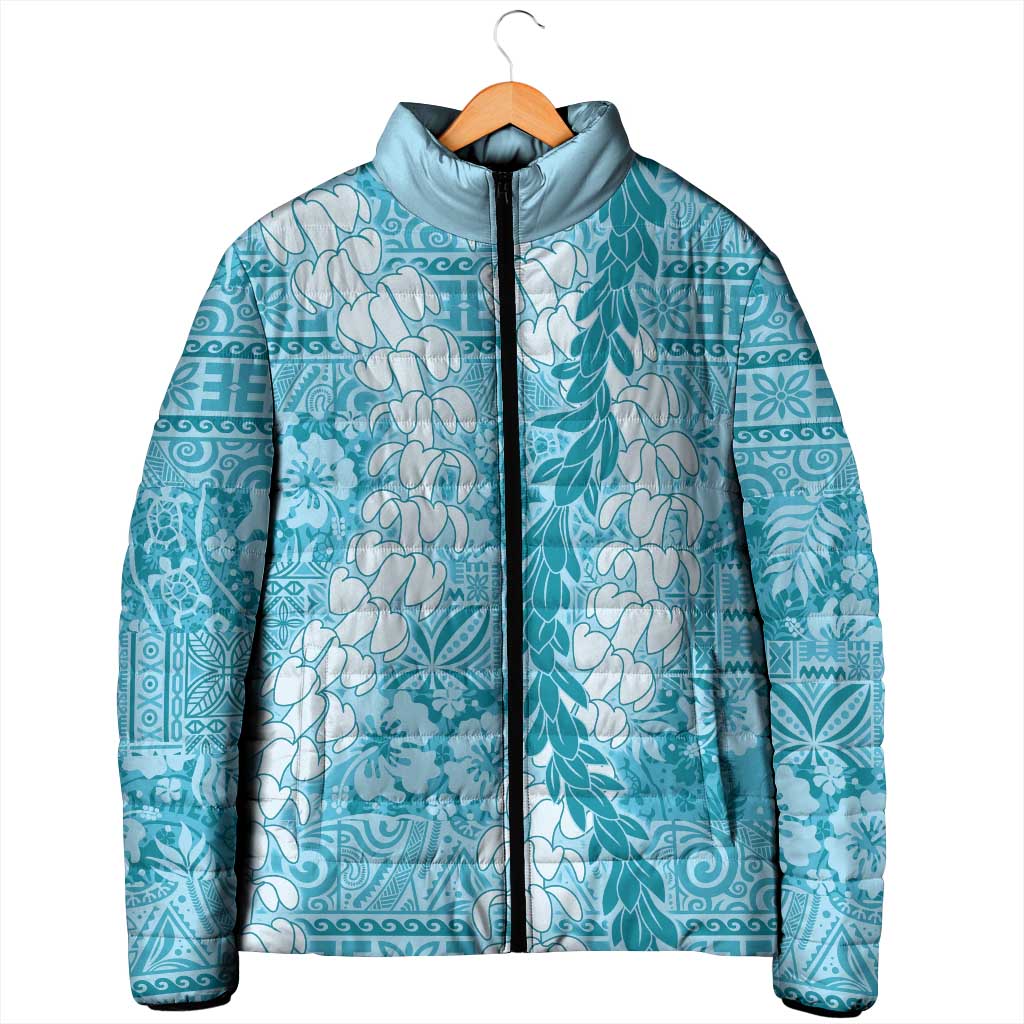 Blue Puakenikeni and Maile Lei Padded Jacket Hawaiian Style Tribal Tapa Double Strand Lei LT9 - Polynesian Pride