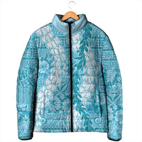 Blue Puakenikeni and Maile Lei Padded Jacket Hawaiian Style Tribal Tapa Double Strand Lei LT9 - Polynesian Pride