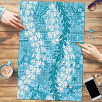 Blue Puakenikeni and Maile Lei Puzzle Hawaiian Style Tribal Tapa Double Strand Lei LT9 Blue - Polynesian Pride