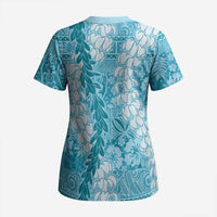 Blue Puakenikeni and Maile Lei Scrub Top Hawaiian Style Tribal Tapa Double Strand Lei - Polynesian Pride