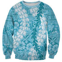 Blue Puakenikeni and Maile Lei Sweatshirt Hawaiian Style Tribal Tapa Double Strand Lei