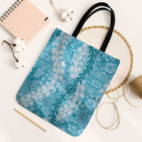 Blue Puakenikeni and Maile Lei Tote Bag Hawaiian Style Tribal Tapa Double Strand Lei LT9 Black Strap One Size Blue - Polynesian Pride