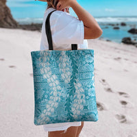 Blue Puakenikeni and Maile Lei Tote Bag Hawaiian Style Tribal Tapa Double Strand Lei LT9 - Polynesian Pride