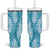Blue Puakenikeni and Maile Lei Tumbler With Handle Hawaiian Style Tribal Tapa Double Strand Lei