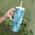 Blue Puakenikeni and Maile Lei Tumbler With Handle Hawaiian Style Tribal Tapa Double Strand Lei