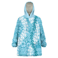 Blue Puakenikeni and Maile Lei Wearable Blanket Hoodie Hawaiian Style Tribal Tapa Double Strand Lei