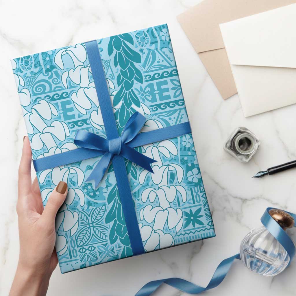 Blue Puakenikeni and Maile Lei Wrapping Paper Hawaiian Style Tribal Tapa Double Strand Lei - Polynesian Pride