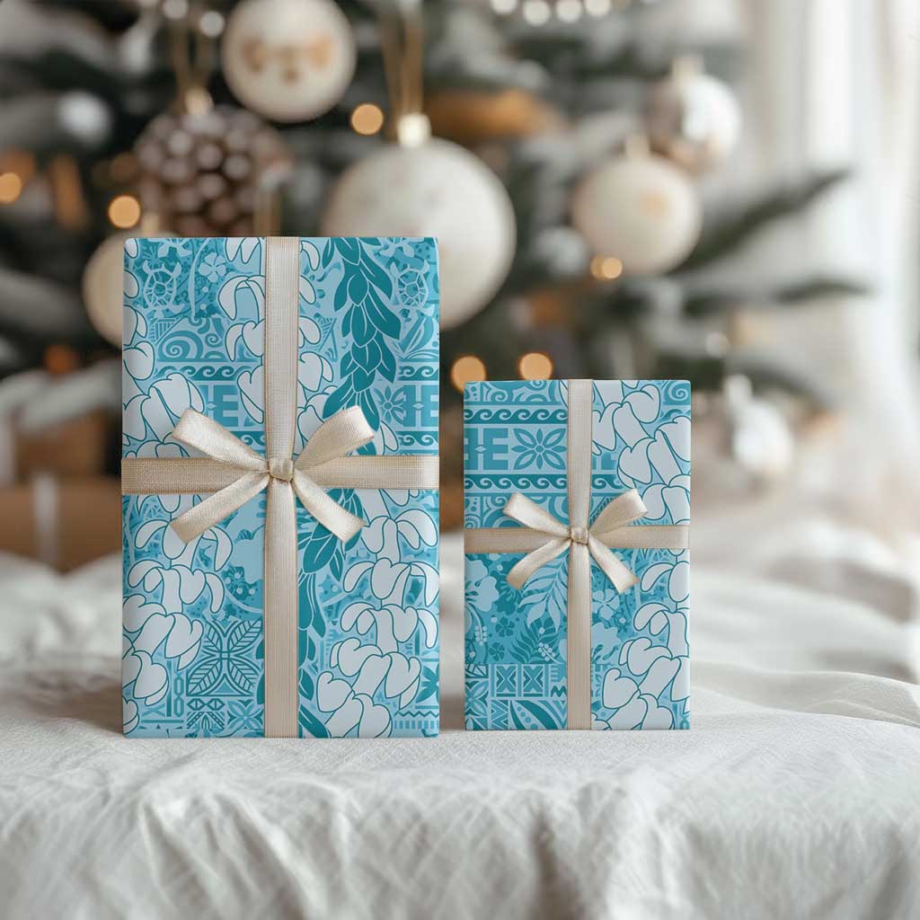 Blue Puakenikeni and Maile Lei Wrapping Paper Hawaiian Style Tribal Tapa Double Strand Lei - Polynesian Pride