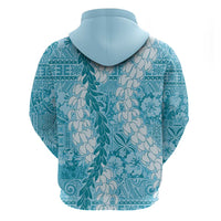Blue Puakenikeni and Maile Lei Zip Hoodie Hawaiian Style Tribal Tapa Double Strand Lei