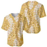 Gold Puakenikeni and Maile Lei Baseball Jersey Hawaiian Style Tribal Tapa Double Strand Lei LT9 - Polynesian Pride