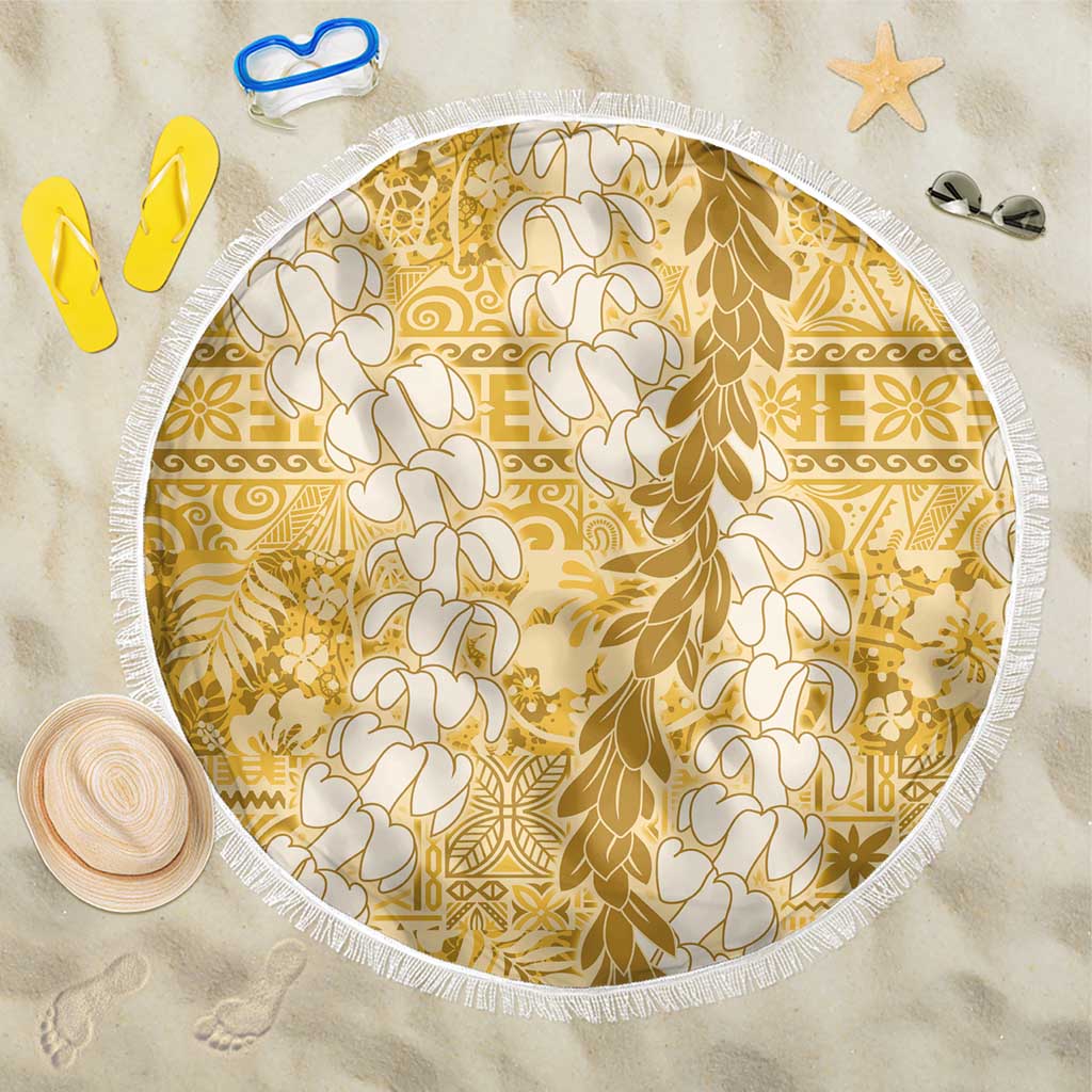 Gold Puakenikeni and Maile Lei Beach Blanket Hawaiian Style Tribal Tapa Double Strand Lei LT9 One Size 150cm Gold - Polynesian Pride