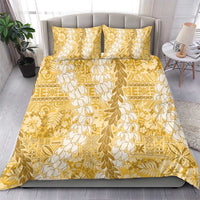 Gold Puakenikeni and Maile Lei Bedding Set Hawaiian Style Tribal Tapa Double Strand Lei