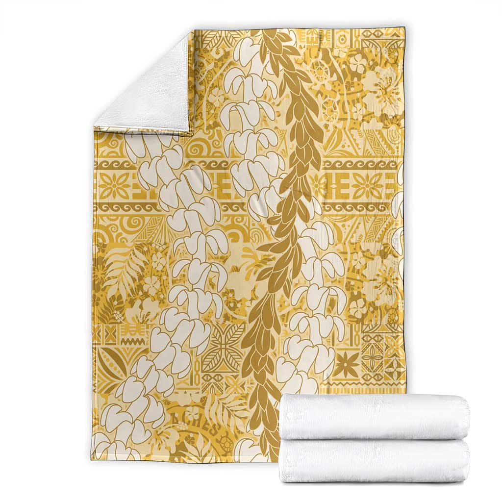 Gold Puakenikeni and Maile Lei Blanket Hawaiian Style Tribal Tapa Double Strand Lei LT9 - Polynesian Pride