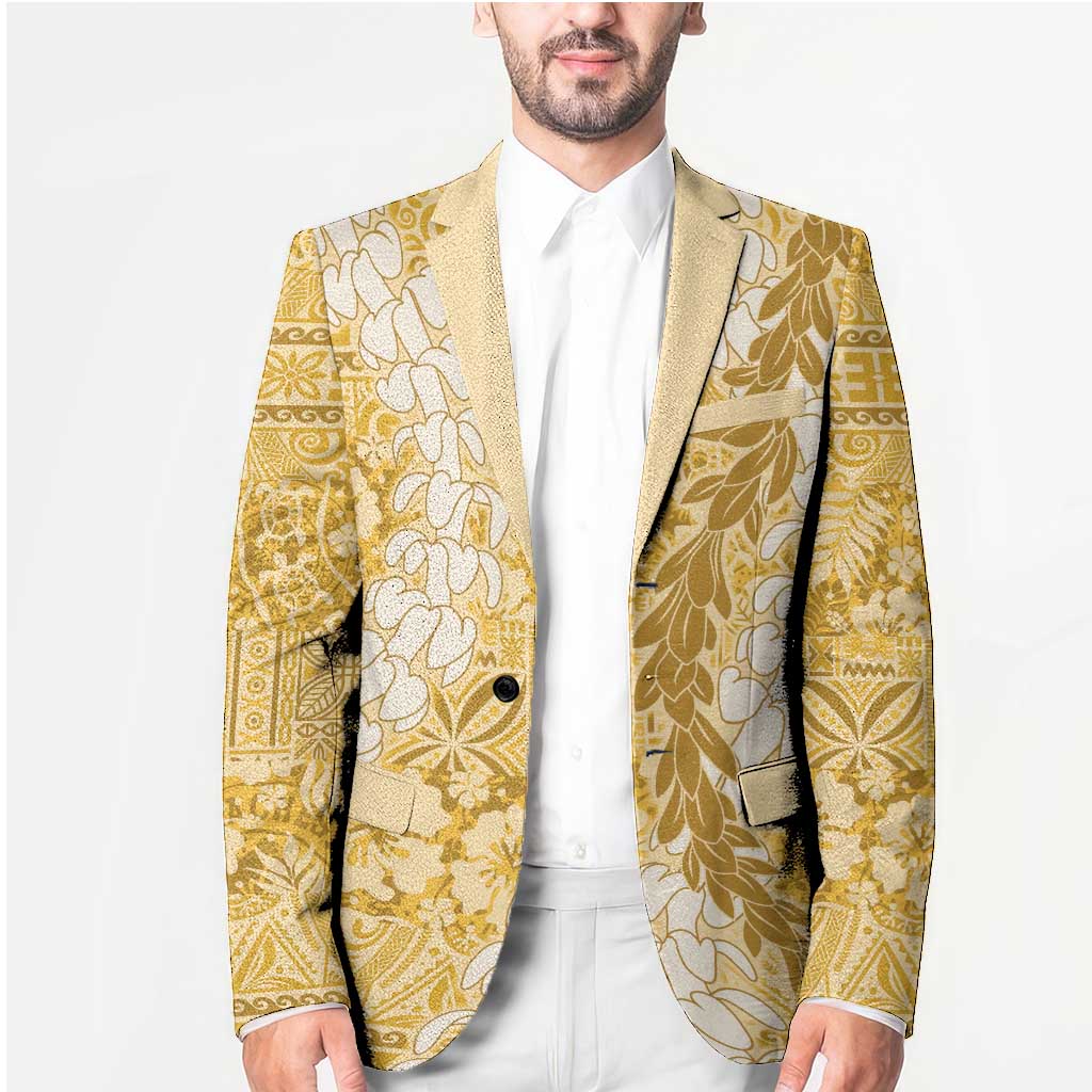 Gold Puakenikeni and Maile Lei Blazer Hawaiian Style Tribal Tapa Double Strand Lei LT9 - Polynesian Pride