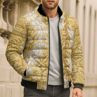 Gold Puakenikeni and Maile Lei Bomber Puffer Jacket Hawaiian Style Tribal Tapa Double Strand Lei LT9 - Polynesian Pride