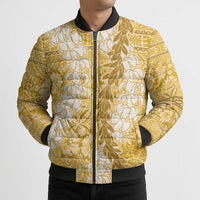 Gold Puakenikeni and Maile Lei Bomber Puffer Jacket Hawaiian Style Tribal Tapa Double Strand Lei LT9 - Polynesian Pride