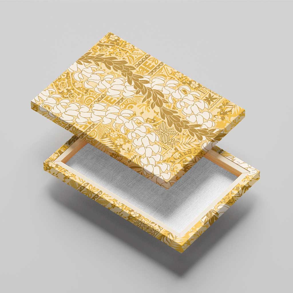 Gold Puakenikeni and Maile Lei Canvas Wall Art Hawaiian Style Tribal Tapa Double Strand Lei LT9 - Polynesian Pride