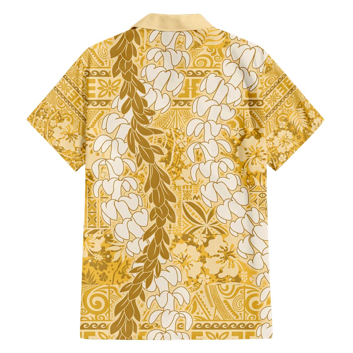 Gold Puakenikeni and Maile Lei Family Matching Off The Shoulder Long Sleeve Dress and Hawaiian Shirt Hawaiian Style Tribal Tapa Double Strand Lei