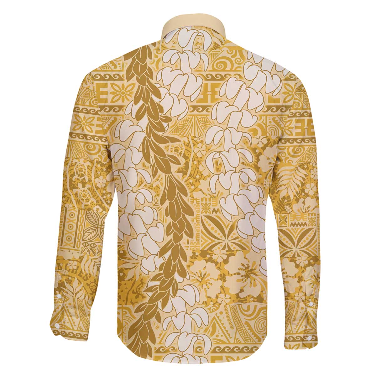 Gold Puakenikeni and Maile Lei Family Matching Off The Shoulder Long Sleeve Dress and Hawaiian Shirt Hawaiian Style Tribal Tapa Double Strand Lei