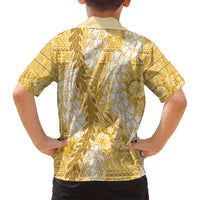Gold Puakenikeni and Maile Lei Family Matching Off Shoulder Maxi Dress and Hawaiian Shirt Hawaiian Style Tribal Tapa Double Strand Lei LT9 - Polynesian Pride