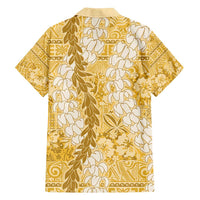 Gold Puakenikeni and Maile Lei Family Matching Summer Maxi Dress and Hawaiian Shirt Hawaiian Style Tribal Tapa Double Strand Lei LT9 - Polynesian Pride