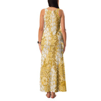 Gold Puakenikeni and Maile Lei Family Matching Tank Maxi Dress and Hawaiian Shirt Hawaiian Style Tribal Tapa Double Strand Lei LT9 - Polynesian Pride