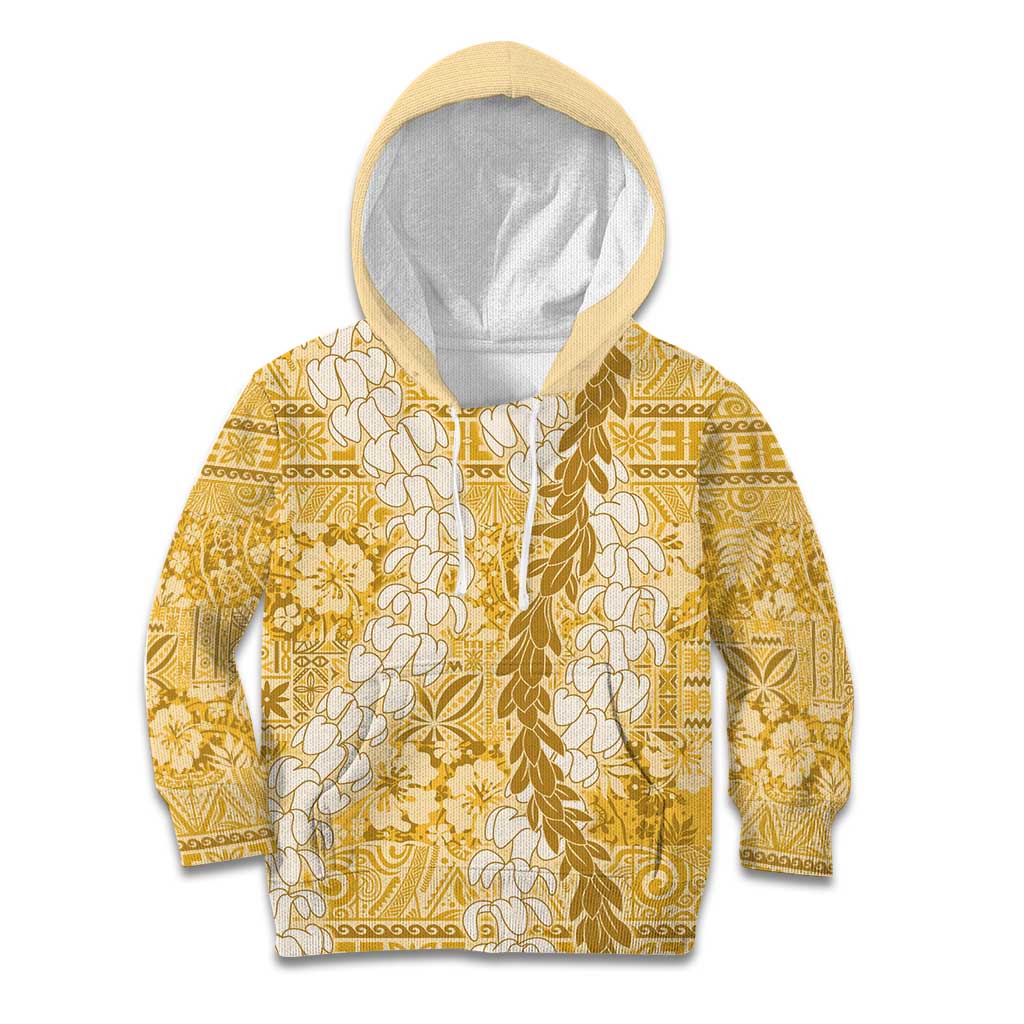 Gold Puakenikeni and Maile Lei Kid Hoodie Hawaiian Style Tribal Tapa Double Strand Lei