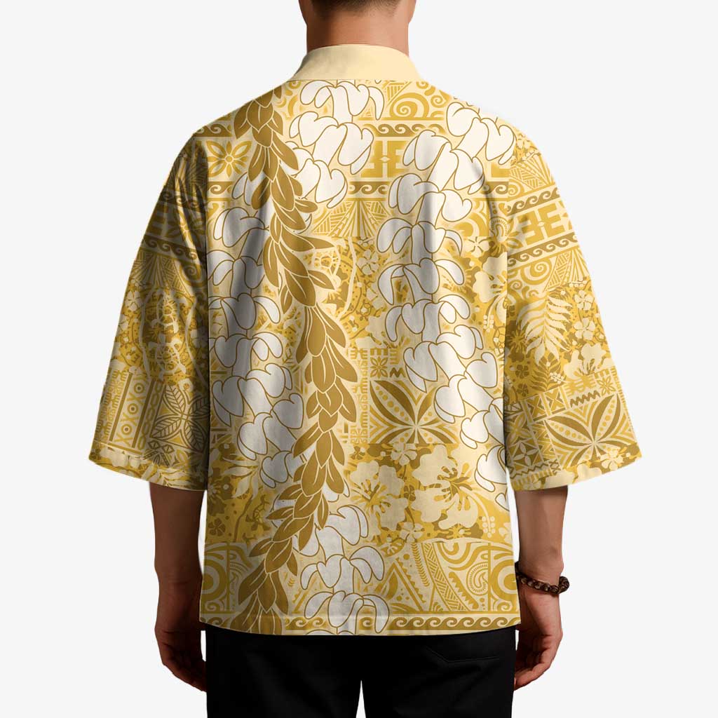Gold Puakenikeni and Maile Lei Kimono Hawaiian Style Tribal Tapa Double Strand Lei - Polynesian Pride