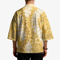 Gold Puakenikeni and Maile Lei Kimono Hawaiian Style Tribal Tapa Double Strand Lei - Polynesian Pride