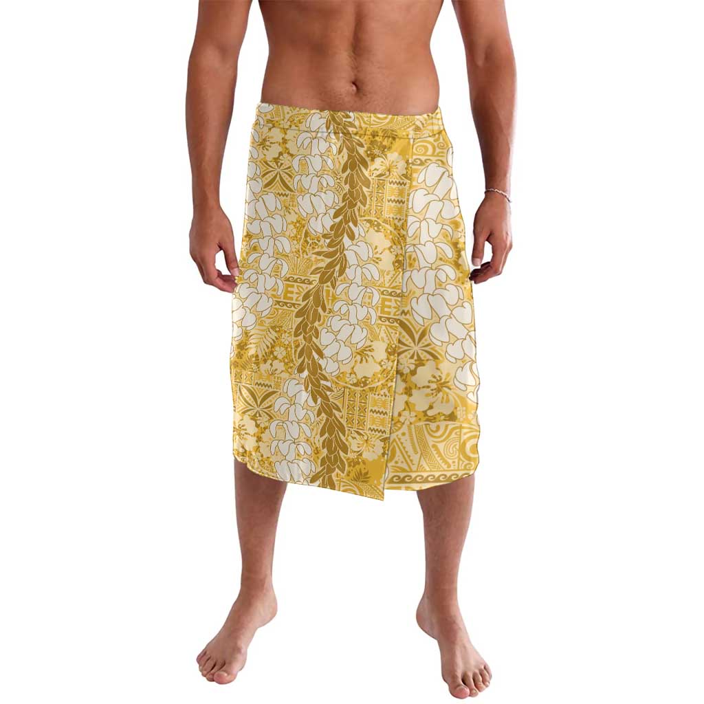 Gold Puakenikeni and Maile Lei Lavalava Hawaiian Style Tribal Tapa Double Strand Lei