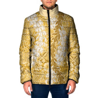 Gold Puakenikeni and Maile Lei Padded Jacket Hawaiian Style Tribal Tapa Double Strand Lei LT9 Men Gold - Polynesian Pride