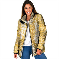 Gold Puakenikeni and Maile Lei Padded Jacket Hawaiian Style Tribal Tapa Double Strand Lei LT9 Women Gold - Polynesian Pride