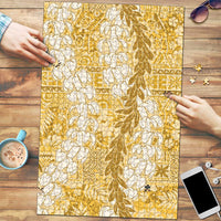 Gold Puakenikeni and Maile Lei Puzzle Hawaiian Style Tribal Tapa Double Strand Lei LT9 Gold - Polynesian Pride