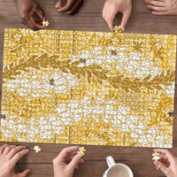 Gold Puakenikeni and Maile Lei Puzzle Hawaiian Style Tribal Tapa Double Strand Lei LT9 - Polynesian Pride