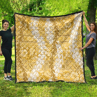 Gold Puakenikeni and Maile Lei Quilt Hawaiian Style Tribal Tapa Double Strand Lei