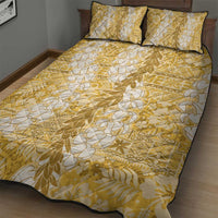 Gold Puakenikeni and Maile Lei Quilt Bed Set Hawaiian Style Tribal Tapa Double Strand Lei
