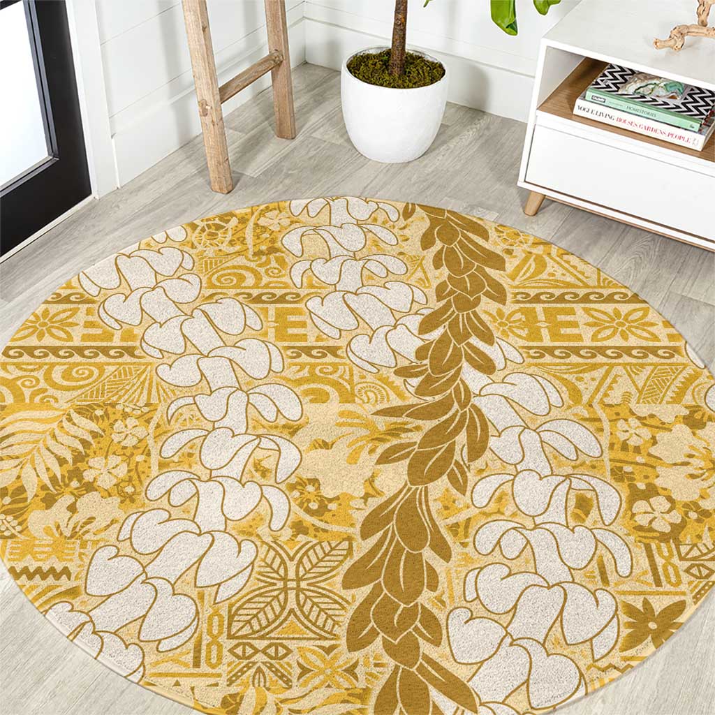 Gold Puakenikeni and Maile Lei Round Carpet Hawaiian Style Tribal Tapa Double Strand Lei LT9 Gold - Polynesian Pride