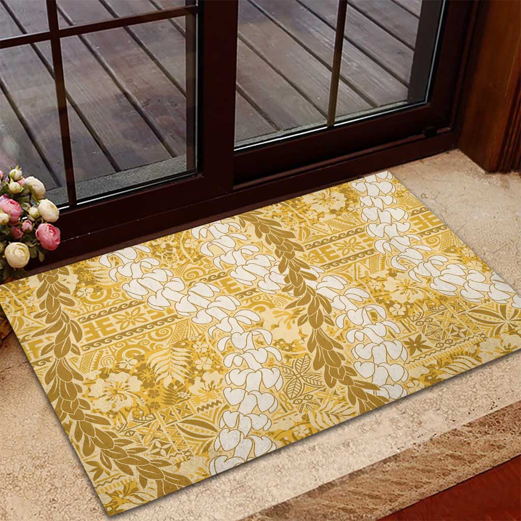 Gold Puakenikeni and Maile Lei Rubber Doormat Hawaiian Style Tribal Tapa Double Strand Lei LT9 - Polynesian Pride